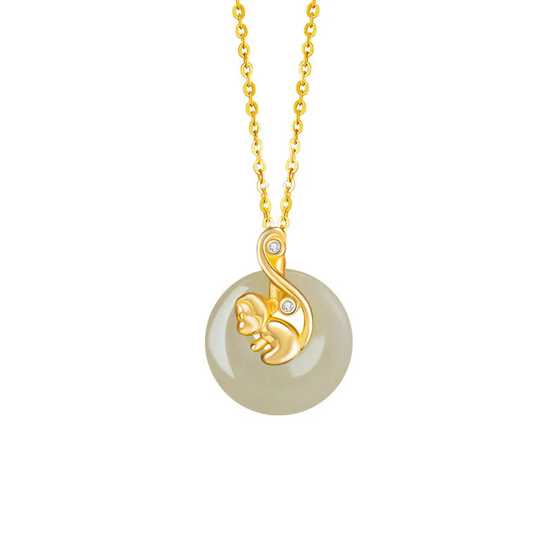 Chinese Zodiac Hetian Jade 925 Sterling Silver Abundance Necklace Pendant