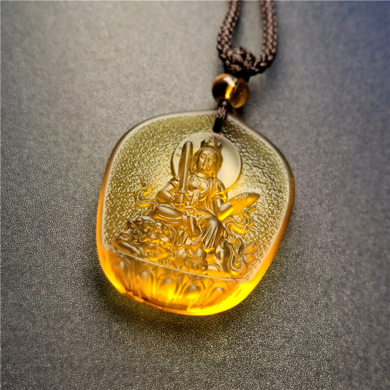 Renbeads Chinese Zodiac Natal Buddha Blessing Liuli Crystal Compassion Necklace Pendant