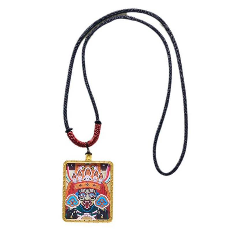 Tibetan Nine-Tailed Fox Yellow God of Wealth Painted Thangka Hope Necklace Pendant