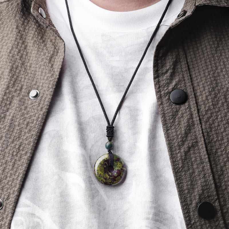 Renbeads Lucky Coin Pendant Healing Crystal Gemstone Necklace