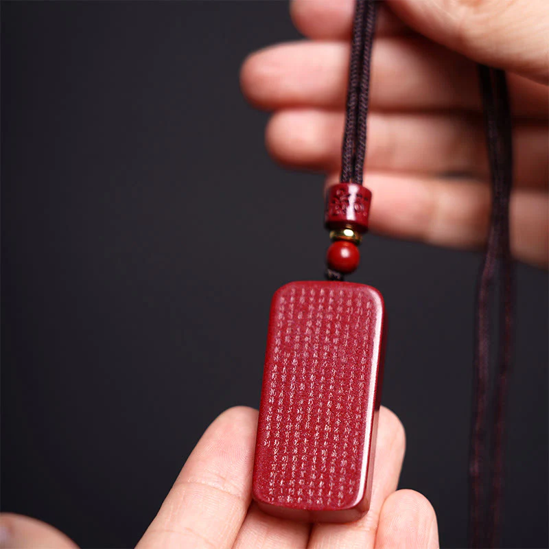 Cinnabar Lotus Heart Sutra Engraved Blessing Necklace Pendant