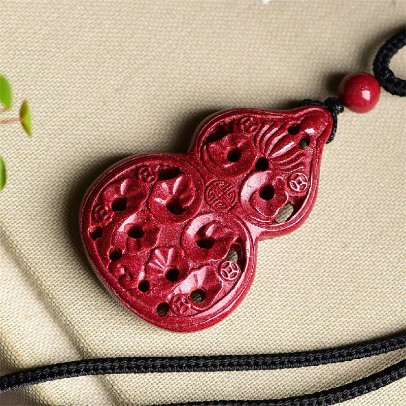Laughing Buddha Yin Yang Chinese Zodiac Gourd Natural Cinnabar Blessing Necklace Pendant