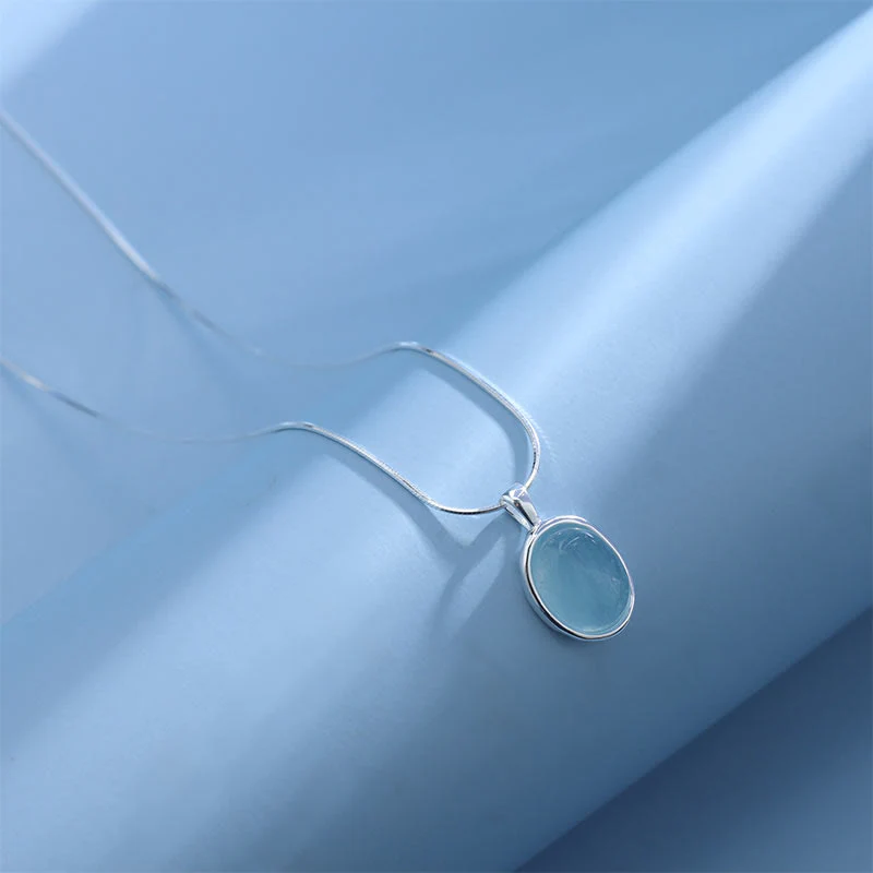 925 Sterling Silver Aquamarine Healing Clavicle Chain Necklace Pendant
