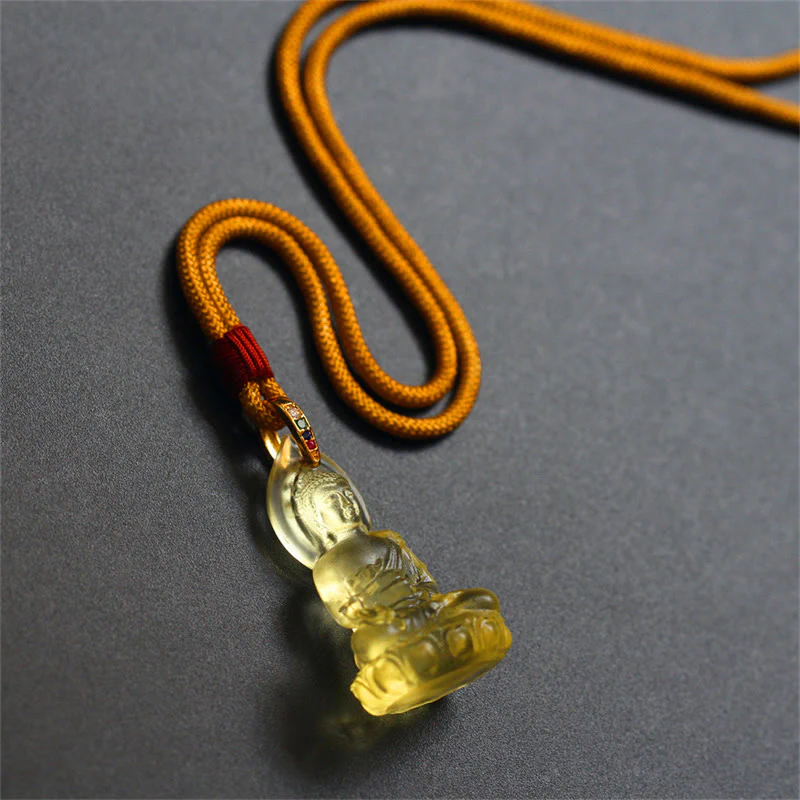 Blue Tathagata Buddha Medicine Buddha Liuli Crystal Amulet Necklace Pendant