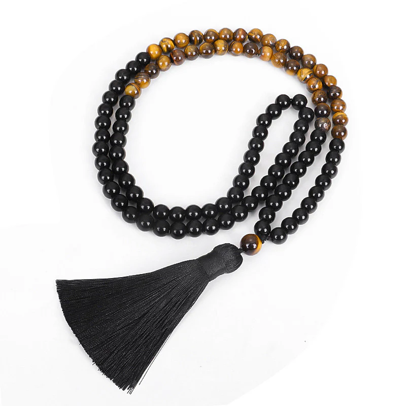 Renbeads Tibetan Black Onyx Tiger Eye Protection Necklace Mala Set