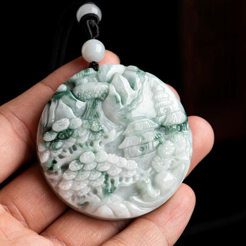 Renbeads Mountain Landscape Jade Abundance String Necklace