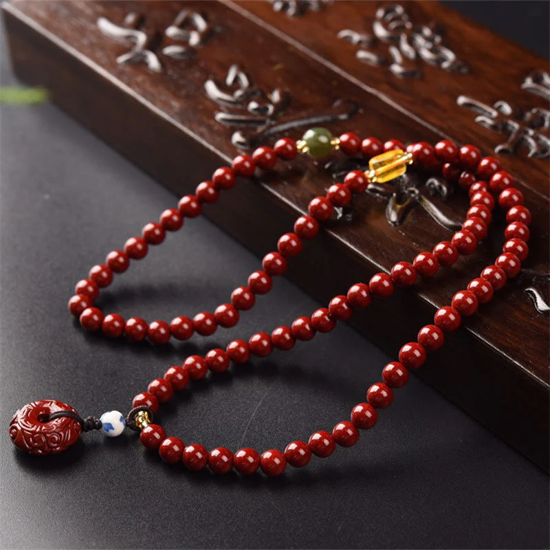 Renbeads Tibetan Cinnabar Peace Buckle Triple Wrap Blessing Bracelet Mala