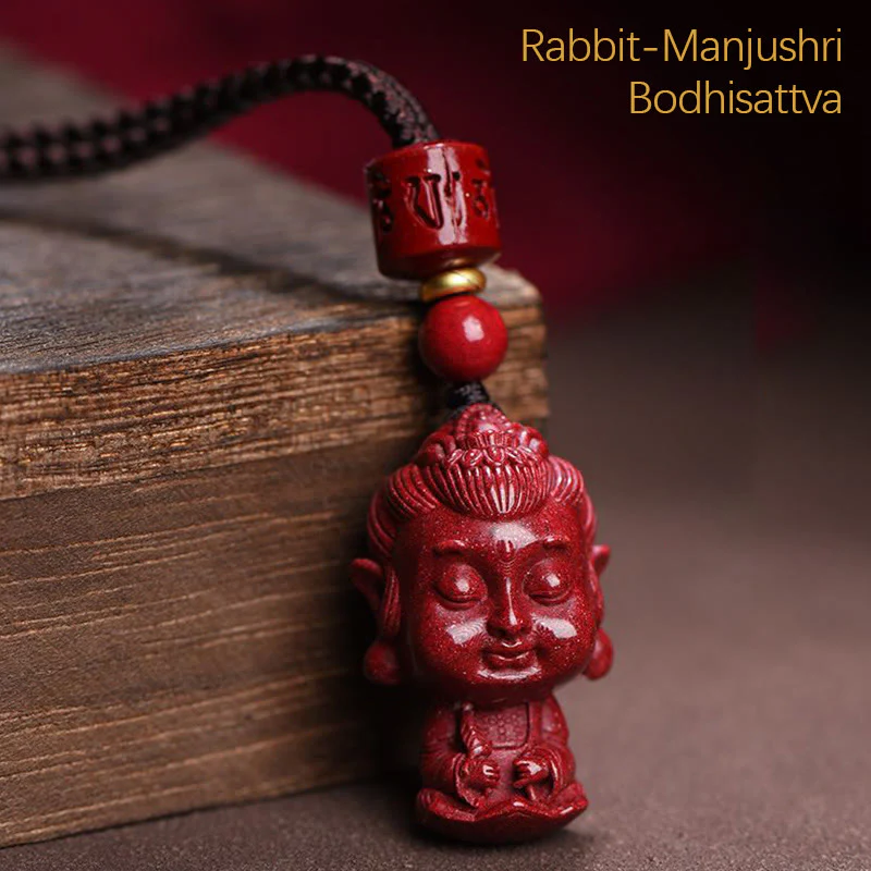 Chinese Zodiac Natal Buddha Natural Cinnabar Amulet Necklace Pendant for Repelling Evil