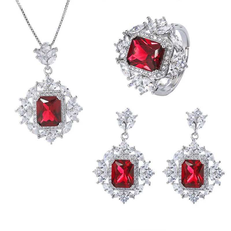 Emerald Crystal Red Corundum Confidence Courage Jewelry Set