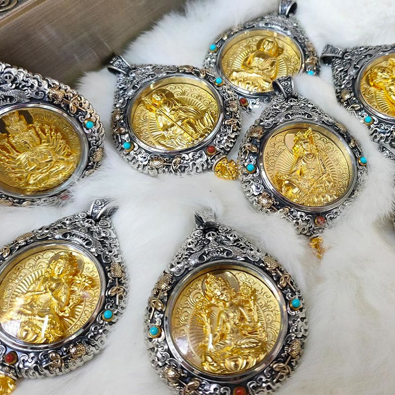 Chinese Zodiac Natal Buddha Thangka Nine Palaces Eight Diagrams Wealth Rotatable Necklace Pendant