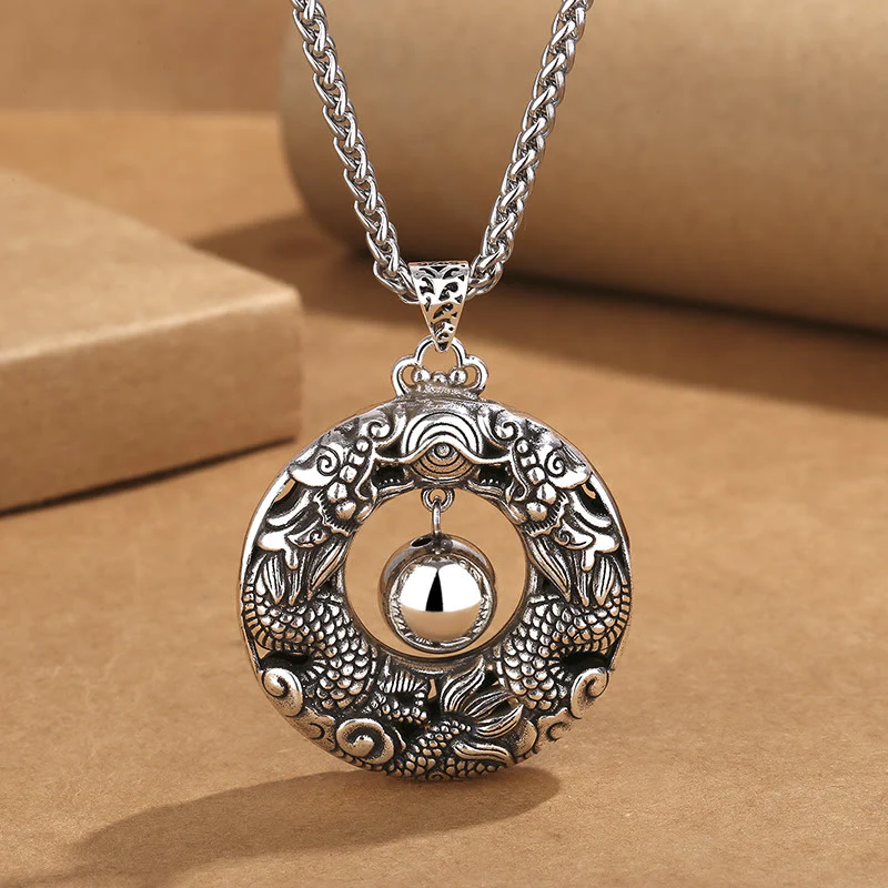 Renbeads Double Dragon Playing Bead Copper Protection Necklace Pendant