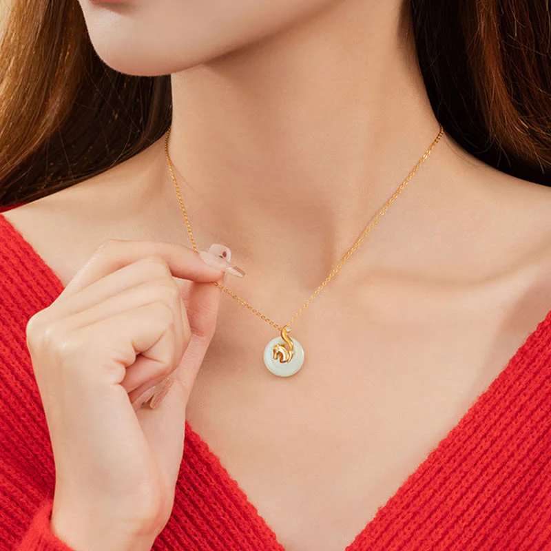 Chinese Zodiac Hetian Jade 925 Sterling Silver Abundance Necklace Pendant