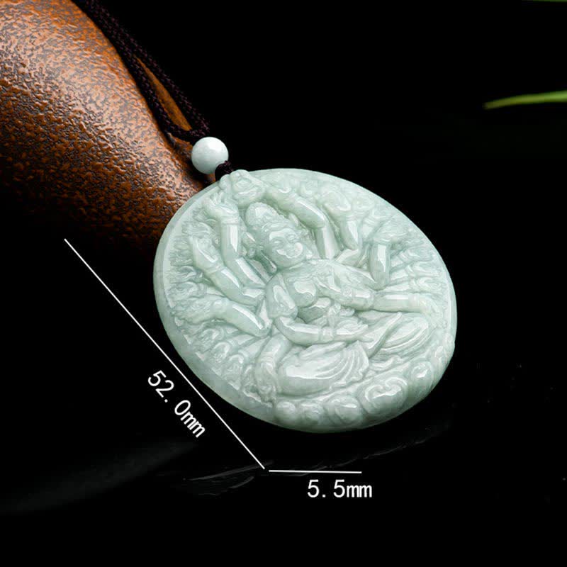 Renbeads Thousand-Hand Kwan Yin Avalokitesvara Jade Blessing String Necklace Pendant