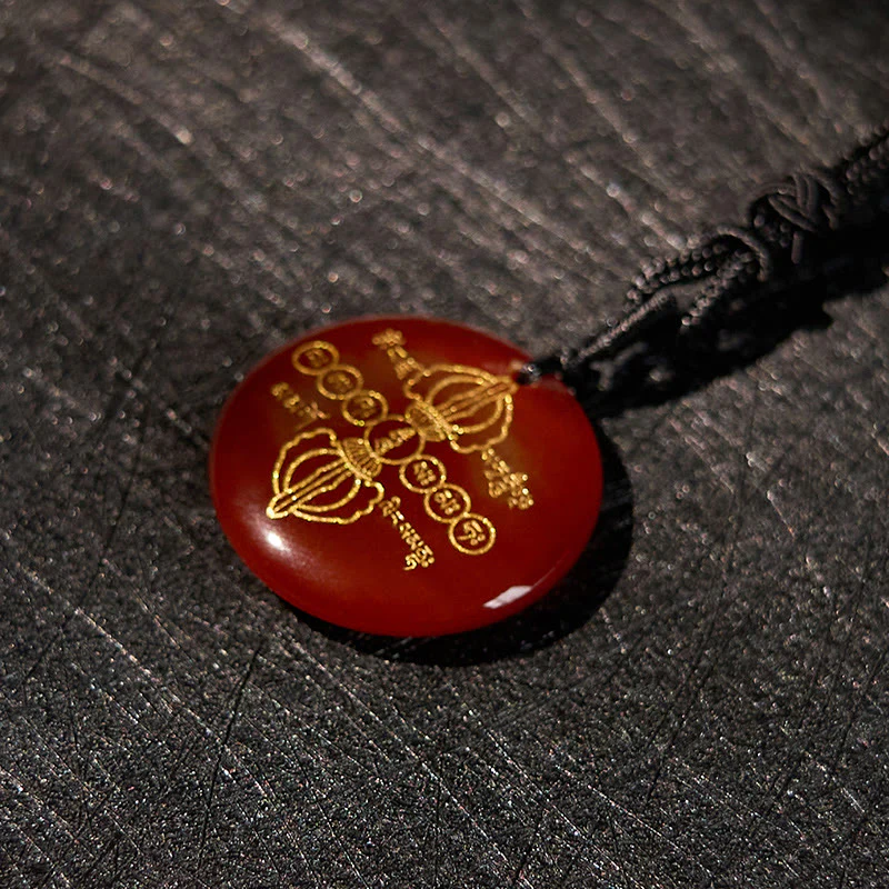 Vajra Dorje Sanskrit Pattern Natural Various Crystal Black Obsidian Fulfillment Necklace Pendant