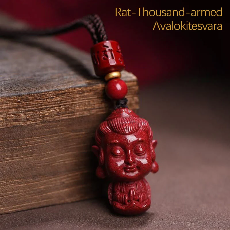 Chinese Zodiac Natal Buddha Natural Cinnabar Amulet Necklace Pendant for Repelling Evil