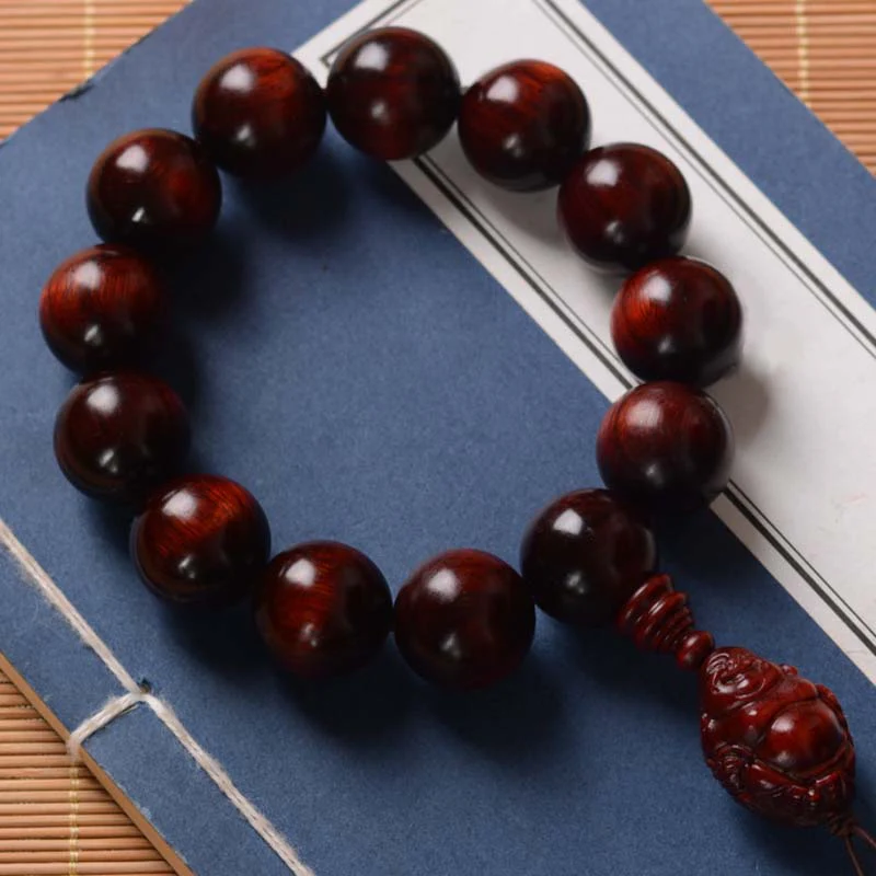 Small Leaf Red Sandalwood Laughing Buddha Protection Bracelet