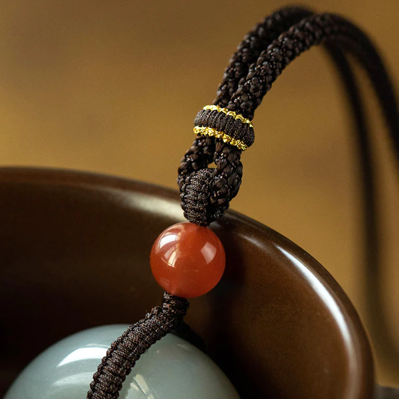 Natural Round Gray Jade Peace Buckle Luck Necklace Pendant