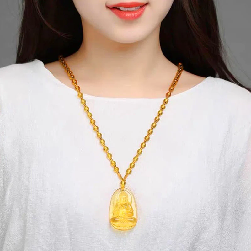 Citrine Guardian Buddha Serenity Pendant Necklace (Extra 40% Off | USE CODE: FS40)