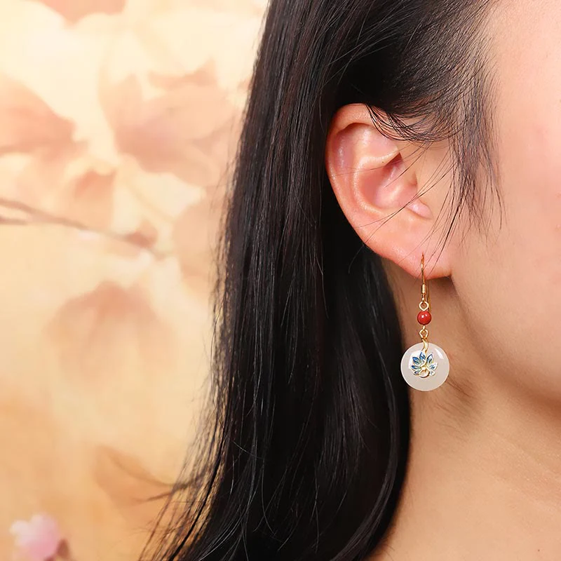 925 Sterling Silver Natural White Jade Peacock Blessing Jewelry Set