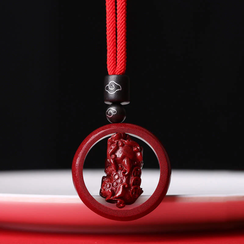 Cinnabar Om Mani Padme Hum PiXiu Blessing Lucky Bead Necklace Pendant