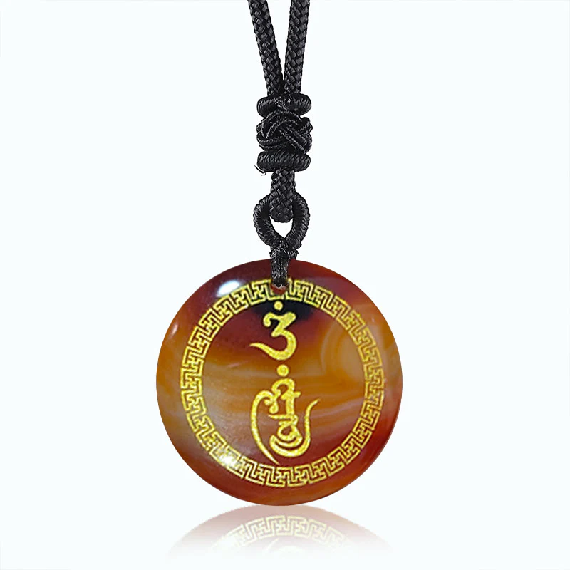 Swastika Pattern Protection Mantra Natural Various Crystal Black Obsidian Purification Necklace Pendant