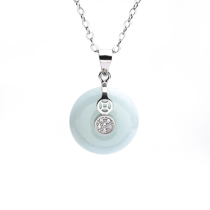 Renbeads 925 Sterling Silver Peace Buckle Jade Coin Luck Necklace Pendant