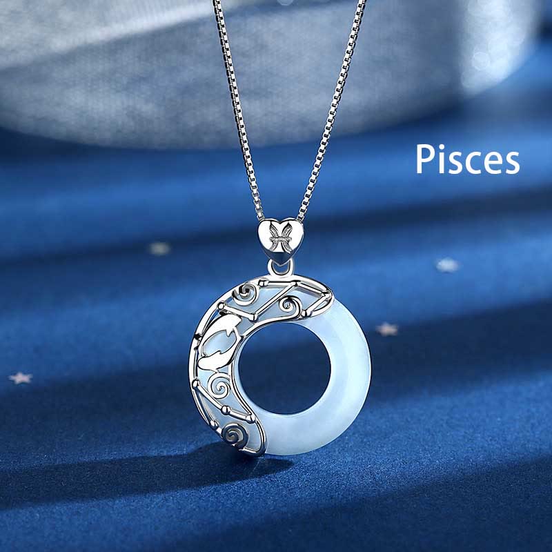 925 Sterling Silver 12 Zodiac Constellations Cat's Eye Love Support Necklace Pendant
