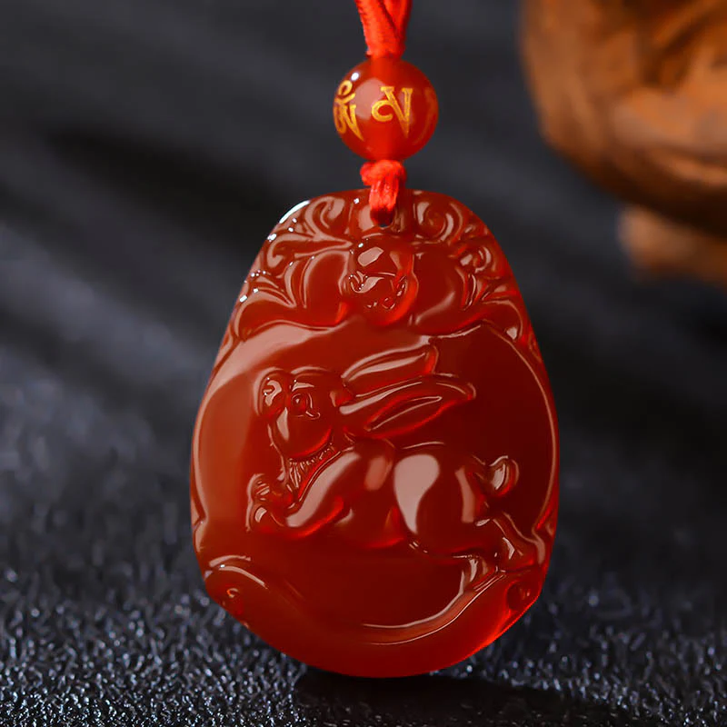 Chinese Zodiac Red Agate Calming Necklace Pendant