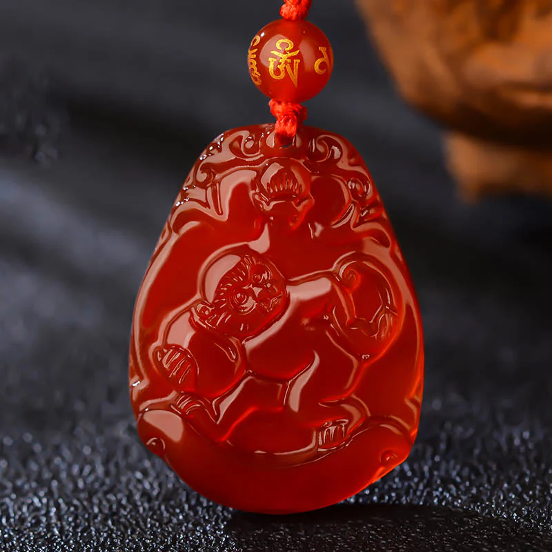 Chinese Zodiac Red Agate Calming Necklace Pendant