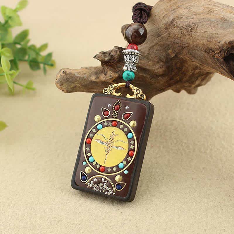 Tibet God of Wealth Thangka Ebony Necklace Pendant