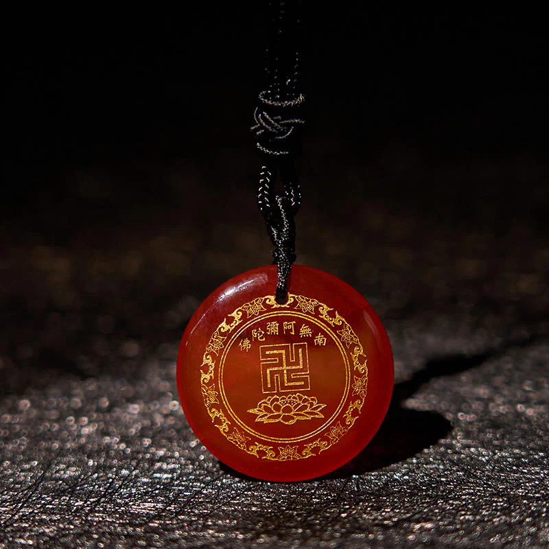 Swastika Lotus Pattern Natural Various Crystal Black Obsidian Purification Necklace Pendant