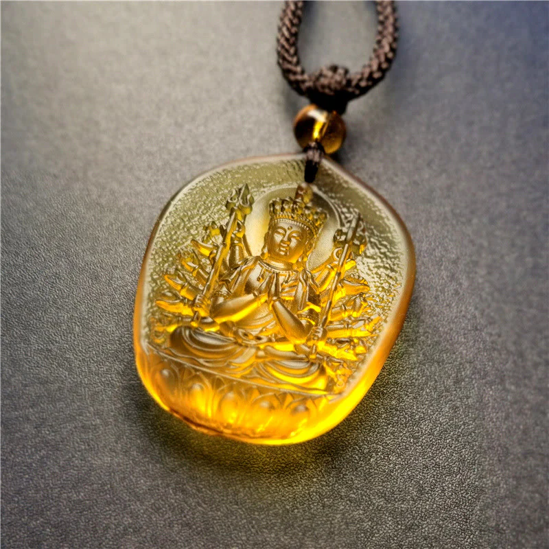 Renbeads Chinese Zodiac Natal Buddha Blessing Liuli Crystal Compassion Necklace Pendant