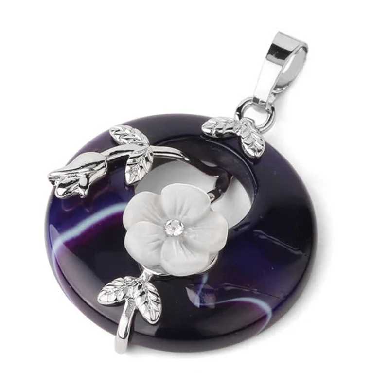 Various Crystal Amethyst Green Aventurine Flower Healing Necklace Pendant