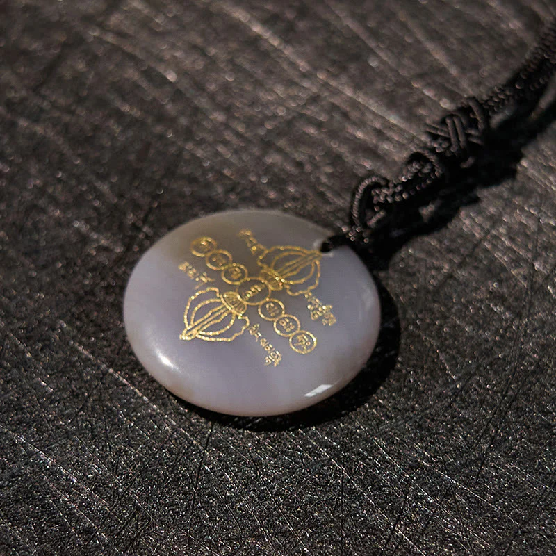 Vajra Dorje Sanskrit Pattern Natural Various Crystal Black Obsidian Fulfillment Necklace Pendant