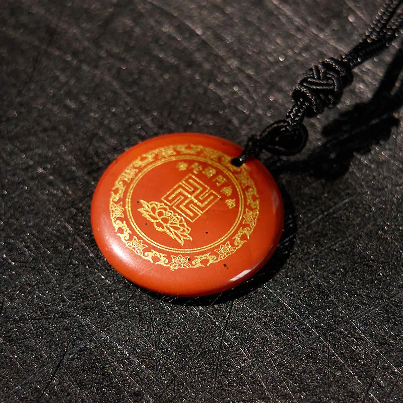 Swastika Lotus Pattern Natural Various Crystal Black Obsidian Purification Necklace Pendant