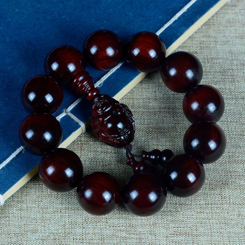 Small Leaf Red Sandalwood Laughing Buddha Protection Bracelet