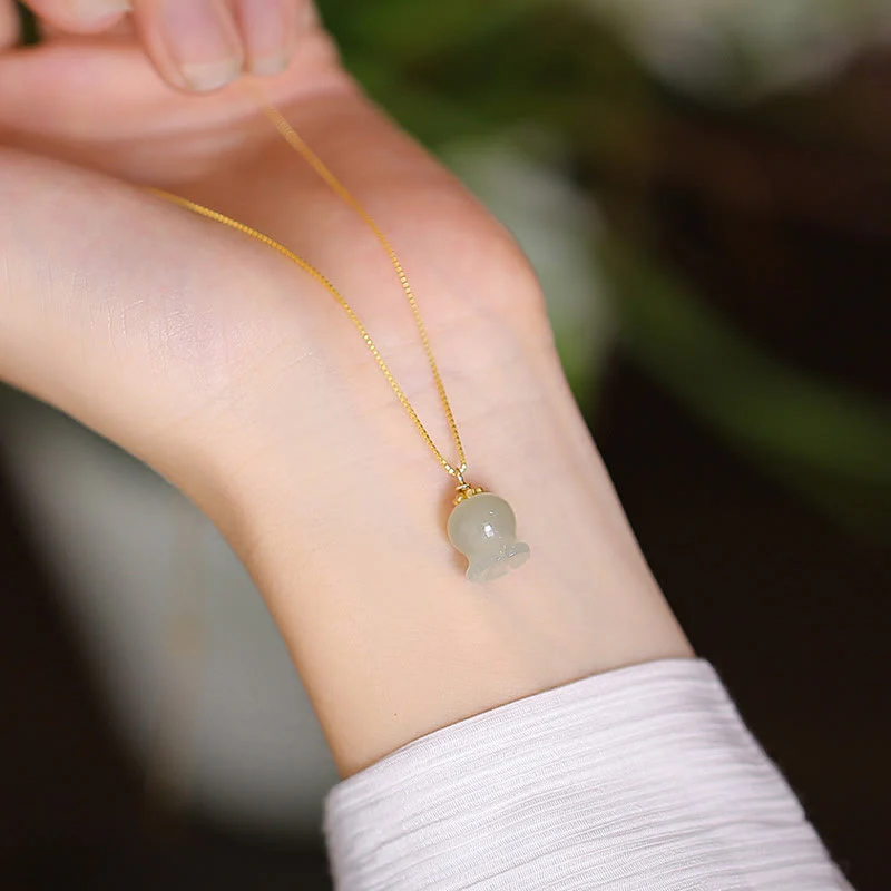 925 Sterling Silver Natural Cyan Hetian Jade Luck Laughing Buddha Butterfly Necklace Pendant