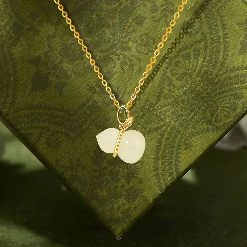 925 Sterling Silver Hetian Jade Gourd Necklace Pendant