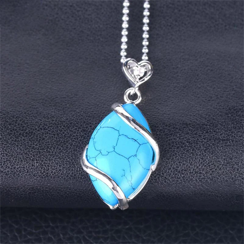 Marquise Pattern Natural Crystal Stone Charm Necklace Pendant