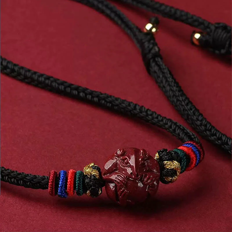 Cinnabar Chinese Zodiac Black String Blessing Necklace Pendant