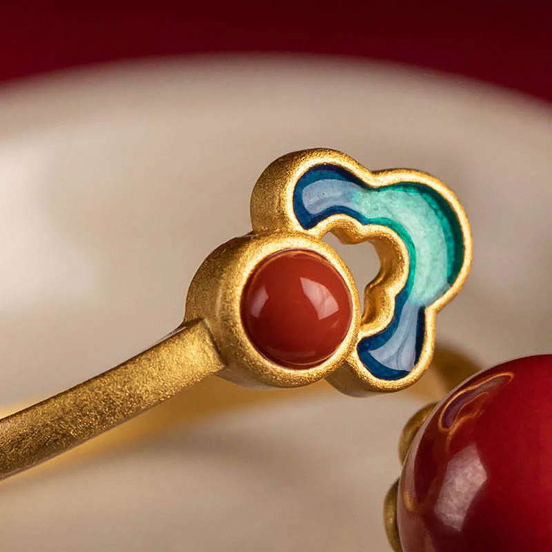 925 Sterling Silver Plated Gold Cinnabar Red Agate Jewelry Set