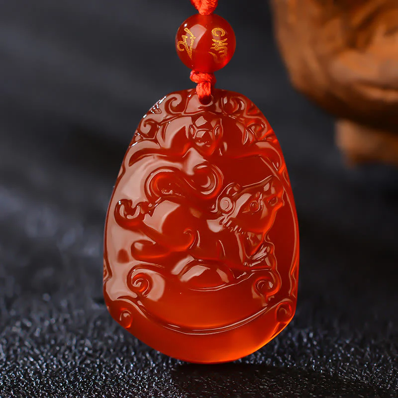 Chinese Zodiac Red Agate Calming Necklace Pendant