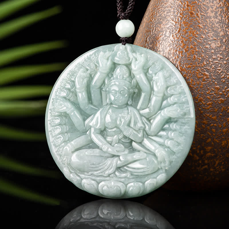 Renbeads Thousand-Hand Kwan Yin Avalokitesvara Jade Blessing String Necklace Pendant