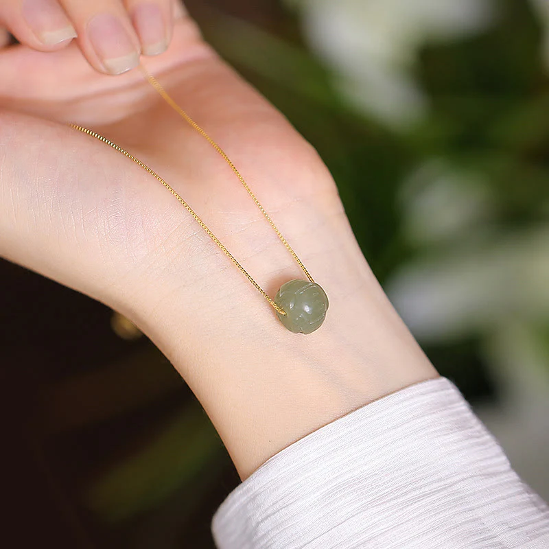 925 Sterling Silver Natural Cyan Hetian Jade Luck Laughing Buddha Butterfly Necklace Pendant