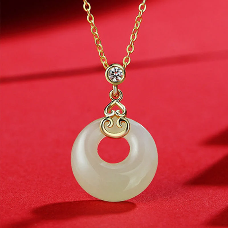 925 Sterling Silver Natural Jade Gourd Peace Buckle Zircon Luck Bracelet Necklace Pendant Earrings