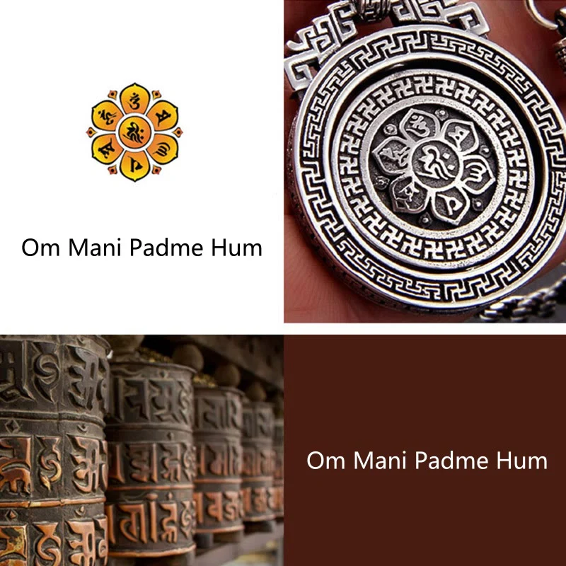 Tibetan Om Mani Padme Hum Double Dorje Vajra Rotatable Necklace Pendant for Purity and Peace