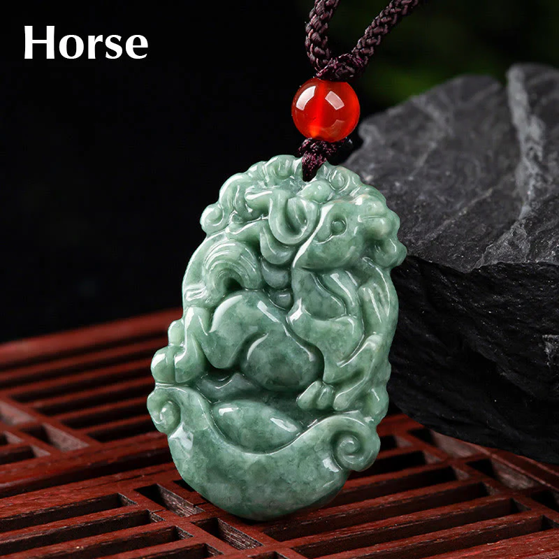 Natural Jade 12 Chinese Zodiac Prosperity Necklace Pendant