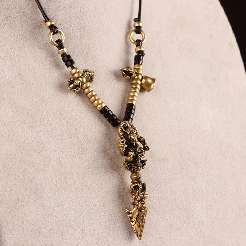 Renbeads Tibetan Ganesh Ganpati Elephant God of Wealth Dorje Vajra Spiritual Power Necklace Pendant