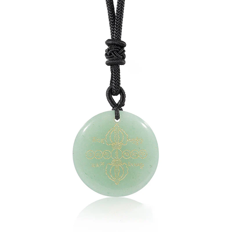 Vajra Dorje Sanskrit Pattern Natural Various Crystal Black Obsidian Fulfillment Necklace Pendant