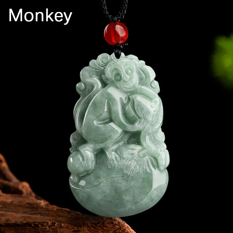 Natural Green Jade 12 Chinese Zodiac Luck Prosperity Necklace Pendant